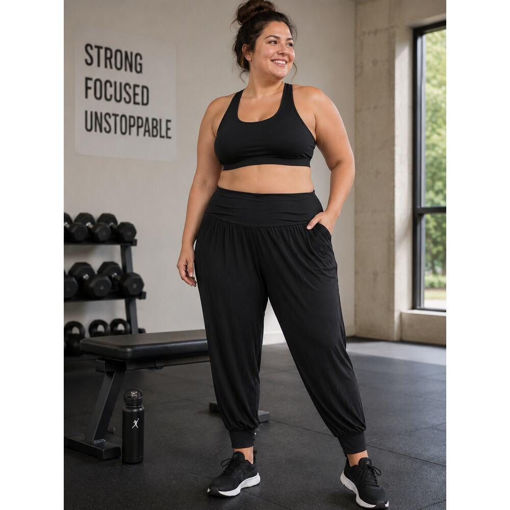 ATHLETA Studio Jogger Harem Pants Black L Large Soft Foldover Yoga Lounge 3X